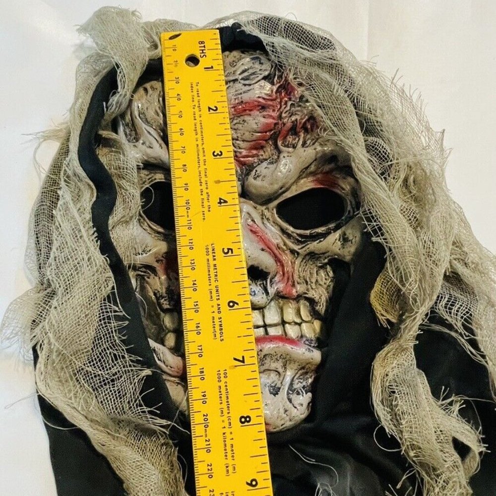 Fun World Zombie Monster Halloween Costume Mask Black Hood & Gray Decaying Cloth - Picture 7 of 10